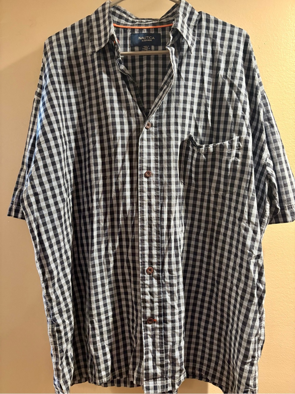 Nautica Men's Navy & White Gingham Short-Sleeve Button-Down Shirt